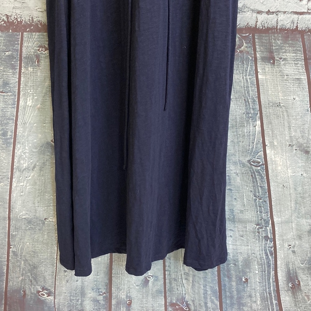 Boden Broderie Mix Jersey Midi Dress 12 Navy Blue Cotton Eyelet Puff Sleeves - Picture 8 of 13
